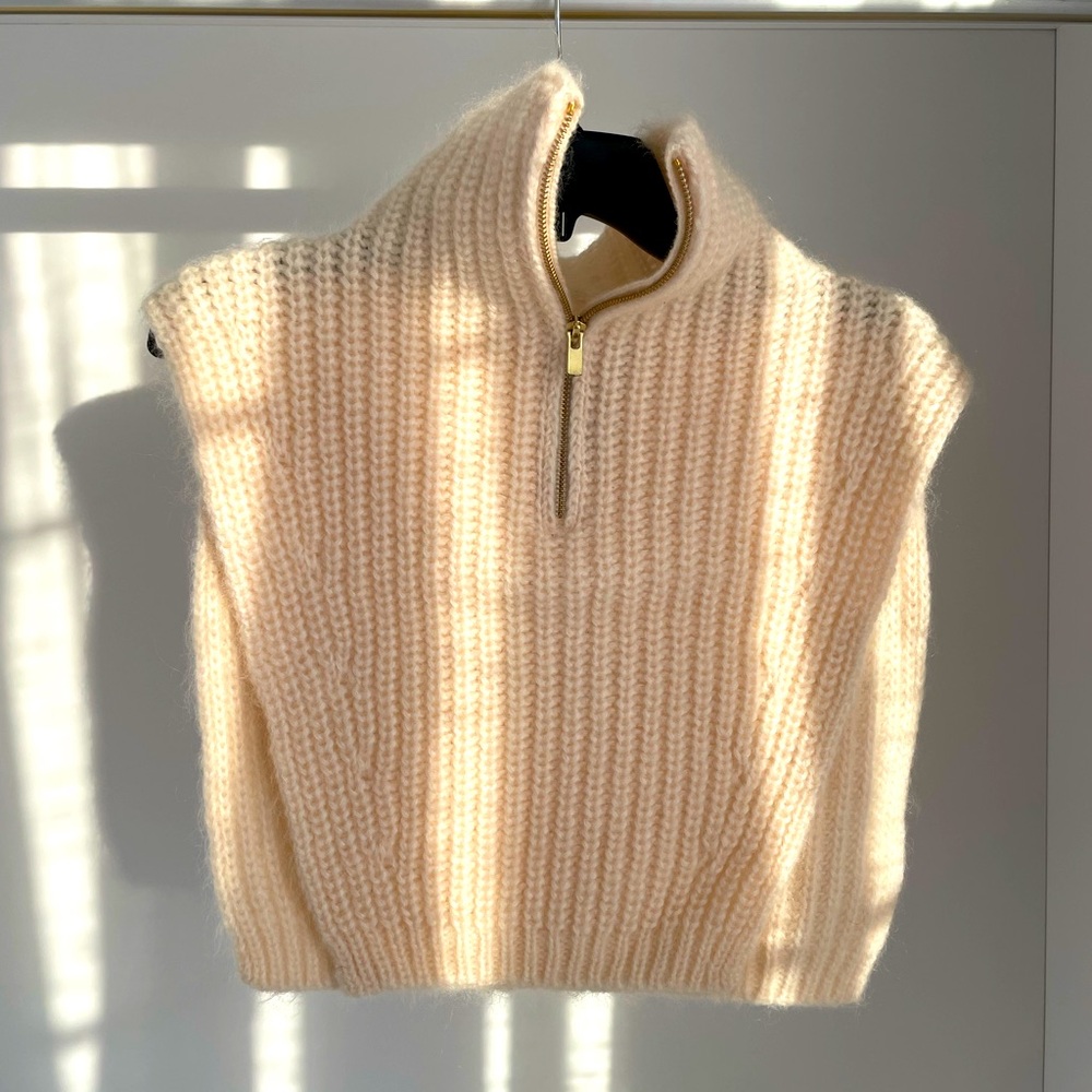 & Other Stories Cream Knit Zip Scarf
